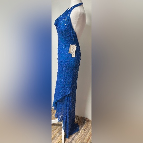 Scala Blue Sequin Halter Gown XL – Silk Blend, Evening Gown Dress NWT - Picture 3 of 7